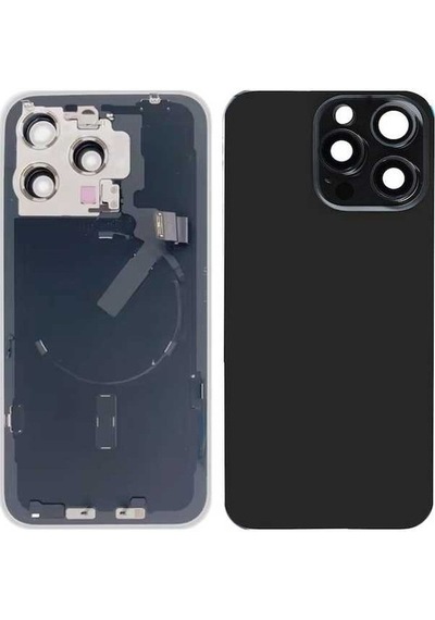 Pazly Apple Uyumlu iPhone 15 Pro Max Cam Pil Arka Kapak, Flaş Braketi + Kablosuz Şarj Siyah