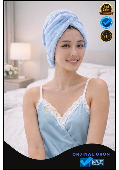 Mikrofiber Saç Havlusu Hızlı Kuruyan, Yumuşak Ve Hafif Farklı Renk Seçenekleri Mavi