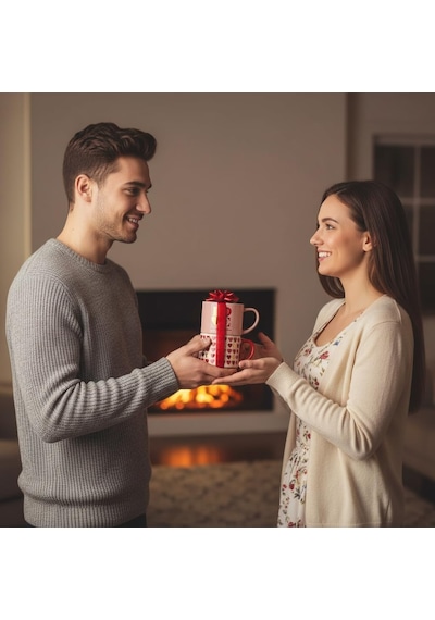 2'li İstiflenebilir Porselen Kupa Seti - Üst Üste Duran Kalp Ve Love Temalı Kule Bardak - 2 Far Tek Renk