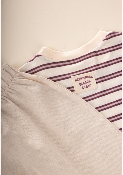 Cigit Oversize T-shirt Geniş Kesim Pantolon Takım 2-10 Yaş Mürdüm Çizgili