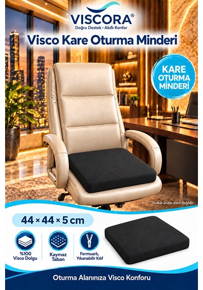 Visco Kare Oturma Minderi Ofis Koltuğu, Sandalye Ve Ev İçin Kaymaz Minder 44 44 5 Cm