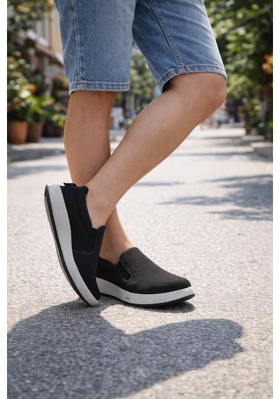 Modaonn Erkek Siyah Sneaker Spor Ayakkabı Bağcıklı Ve Lastikli Günlük Rahat Model