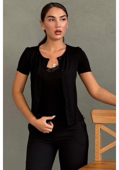 Madmext Siyah Dantel Detaylı Slim Fit Kısa Kol Kadın Hırka Mg2710