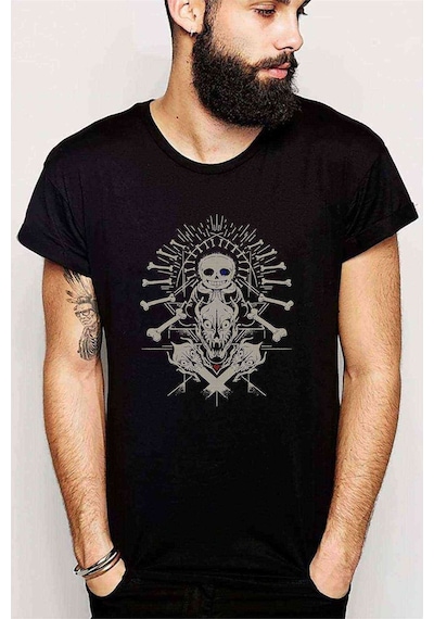 Undertale Skull Baskılı Siyah Erkek Tshirt