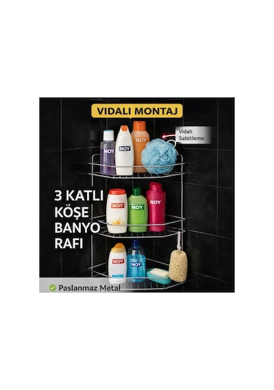 Banyo Düzenleyici Banyo Rafı Banyo Köşe Rafı 3 Katlı Paslanmaz Krom Duş İçi Şampuanlık Gümüş