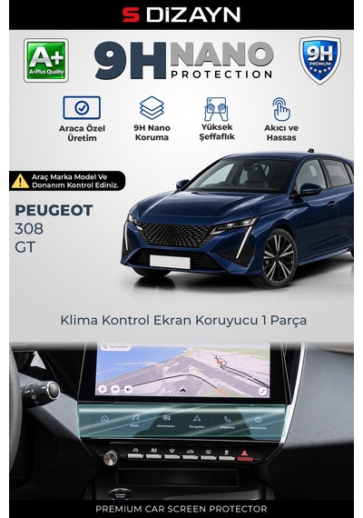 S-dizayn Peugeot 308 Gt 9h Nano Klima Kontrol İ-toggle Ekran Koruyucu Parlak 2021 Üzeri A+ Kalite