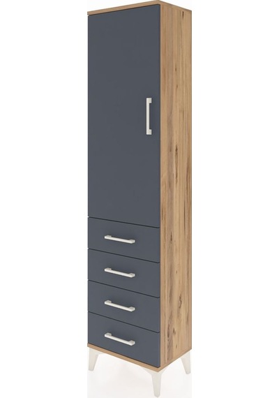 Arges Dolap Tek Raflı 4 Çekmeceli Tek Askılı 44x30x182 Çam-an... Çam