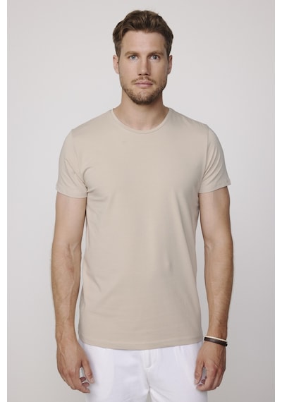 Tudors Slim Fit Bisiklet Yaka Düz Basıc Kısa Kol Taş Rengi T-Shirt-27719-Taş