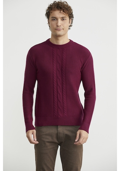 Sementa Motif Detaylı Bisiklet Yaka Triko Kazak - Bordo Bordo