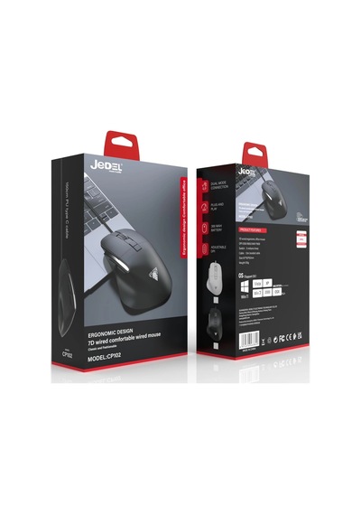 Jedel Cp102 Siyah Professional 7 Butonlu Rgb Işıklı Ergonomik Kablolu Mouse -