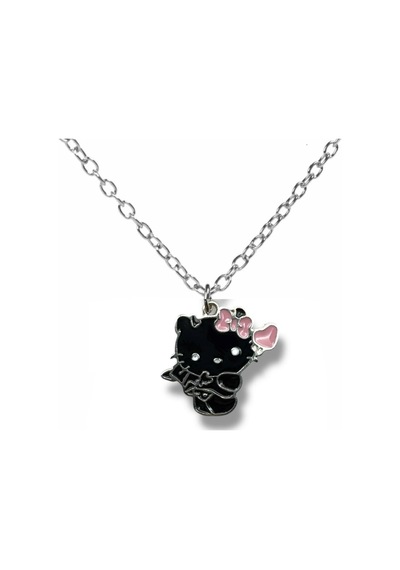 Gotik Tarz Siyah Hello Kitty Figürlü Kolye 60 Cm Zincirli Unisex Sevimli Takı Çok renkli