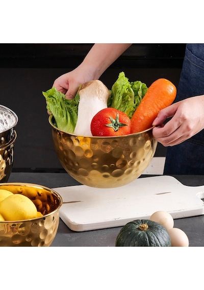 Morponi Paslanmaz Çelik Gold Dövme Kore Stili Karıştırma Kabı 28 Cm Gold Gold