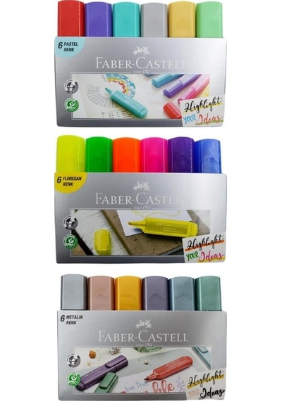 Faber-Castell 18'li Fosforlu Kalem Seti (6 Metalik+6 Pastel+6 Floresan) Çok Renkli