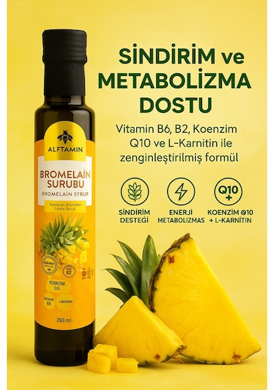 Bromelain Ananas İçeren  Şurubu L-karnitin - Koenzim Q10 Ve Vitamin Destekli Ananas Ekstratı