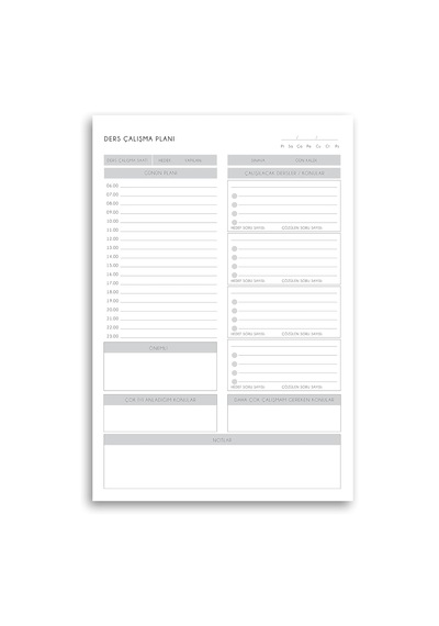 Masaüstü Ders Çalışma Planlayıcı 60 Yaprak 17x24 Cm Günlük & Haftalık Program Defteri Tek Renk