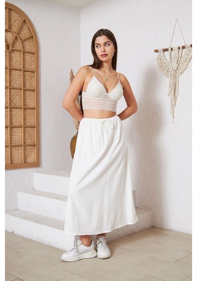 Darlin Moda Ekru Astarlı Etek Dm2006 Ekru