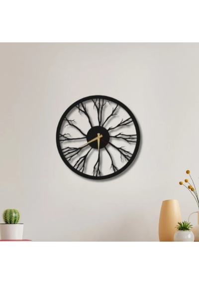 Metal Duvar Saati Doğa Tasarımlı Dekoratif Saat Siyah-58 X 58