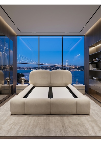 Most Cosmo Premium Bazalı Karyola Beyaz Bukle Kumaş Yatak İçindir 160 x 200 CM