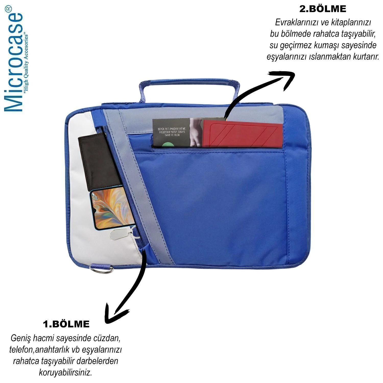 Microcase Apple İpad Air 11 2026 İle Uyumlu Omuz Askılı El Tutacaklı Universal Sleeve Taşıma Çantası Al4346 Lacivert Krem Gri