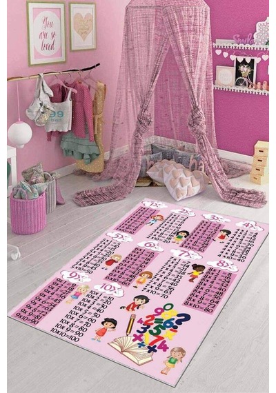 Pembe Kaymaz Taban Çarpım Tablolu Eğitici Çocuk Halısı Ar243n11