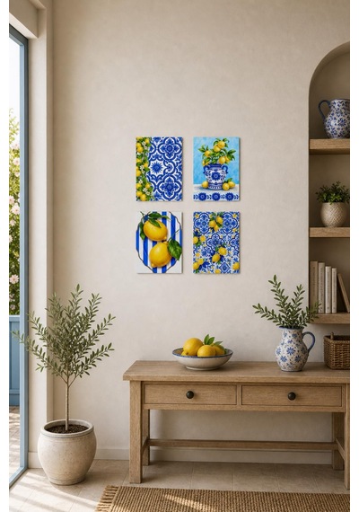 Limon Desenli Tablo Seti 4lü Set Sicilya Temalı 15x20 Cm Mdf