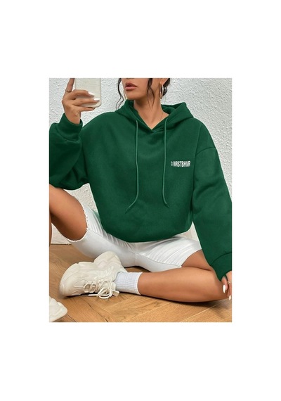 Blackjack Giyim Kadın Siyah Whrstbhvr Baskılı Kapüşonlu Sweatshirt Yeşil
