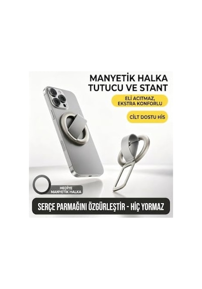 Telefon Tutucu Stand Ve Parmak Yüzüğü Manyetik Şarj Destekli Çok Fonksiyonlu Aparat - Starlight