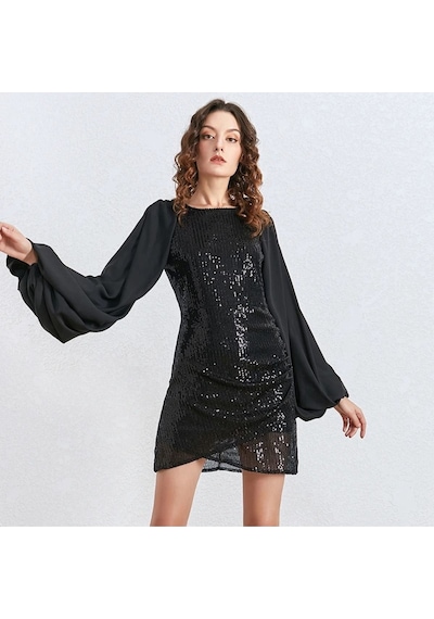 Fashion Cocktail Payetli Pullu Balon Şifon Kol Yuvarlak Yaka Mini Düğün Nişan Davet Abiye Elbise Kırmızı Fashion Cocktail Payetli Pullu Balon Şifon Kol Yuvarlak Yaka Mini Düğün Nişan Davet Abiye Elbise Kırmızı