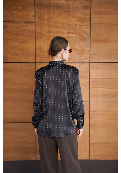 Verymoda Puantiyeli Saten Gömlek - F2076 SİYAH