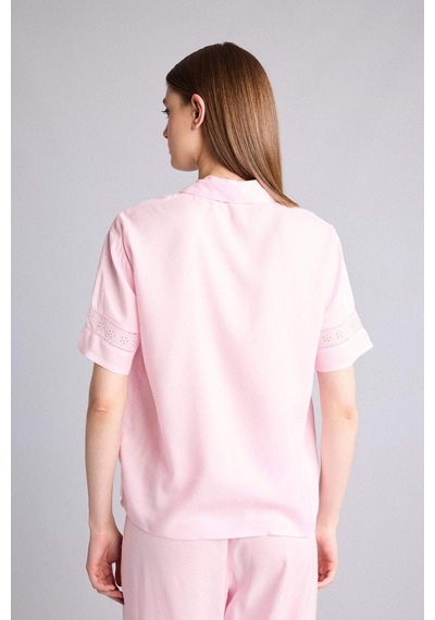 Defacto Regular Fıt Pijama Yaka Dokuma Pijama Üst G8217ax26smpn648 Pembe-pn648