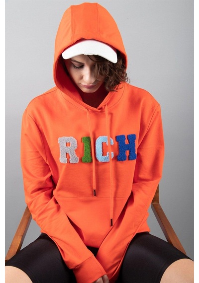 Turuncu 2 Iplik Kapüşonlu Sweatshirt Çok Renkli