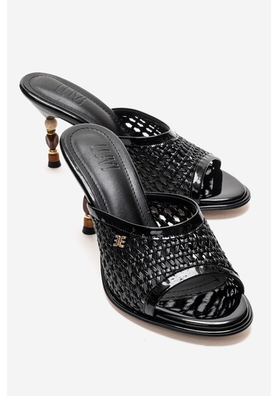 Luvishoes Selvıan Siyah Örgü Kadın Boncuk Topuklu Terlik