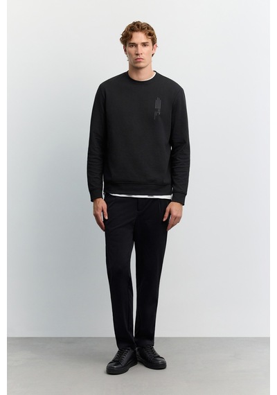 Avva Erkek Siyah Bisiklet Yaka Kolay Ütülenen Baskılı Pamuklu Regular Fit Sweatshirt A62y1297