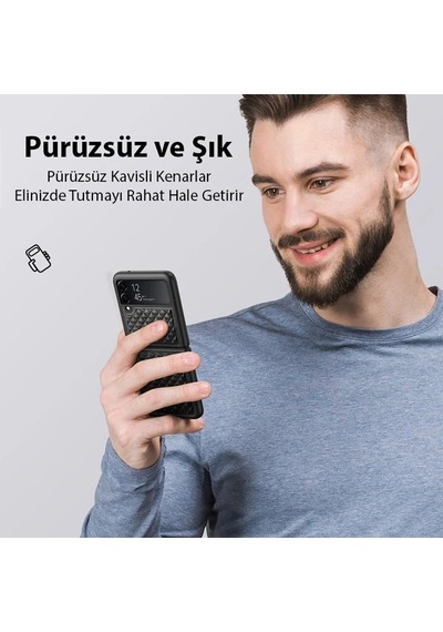 Dux Ducis Venice Series Samsung Samsung Galaxy Uyumlu Z Flip3 5g İçin Premium Deri Kılıf- 5775 Siyah