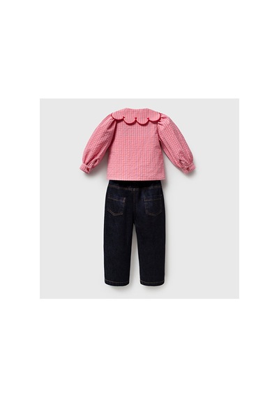 Ministok Lovely Kalp Yaka Gömlek Baloon Jean Pantolon Çanta Aksesuarlı 3'l Kırmızı