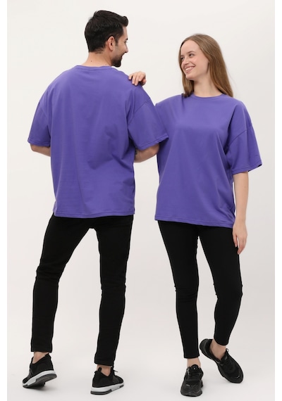 Unisex Mor Oversize Bol Kalıp T-shirt Çift Kombini Mor