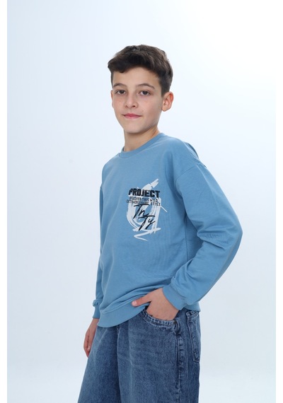 Toontoy Kids Toontoy Erkek Çocuk Göğüsü Tnty Yazı Baskılı Sweatshirt Mavi