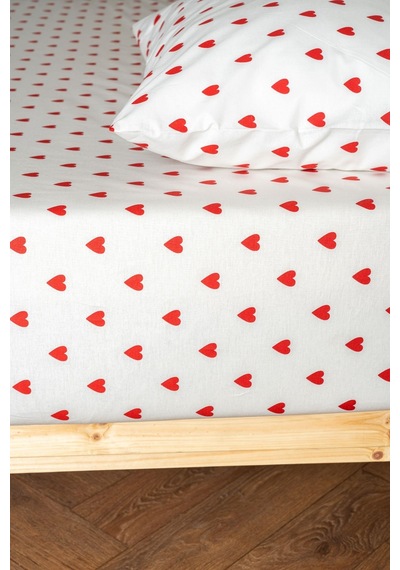 Soley Mix & Match Hearts %100 Pamuk Çift Kişilik Çarşaf Seti Kırmızı