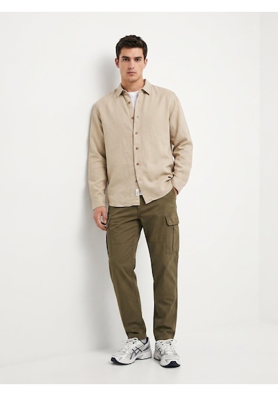 LTB Keten Relaxed Fit Bej Gömlek