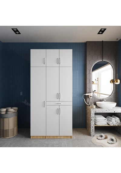Vita Çamaşır Ve Kurutma Makinesi Dolabı Banyo Dolabı Meşe Beyaz Beyaz - Meşe Vita Çamaşır Ve Kurutma Makinesi Dolabı Banyo Dolabı Meşe Beyaz Beyaz - Meşe