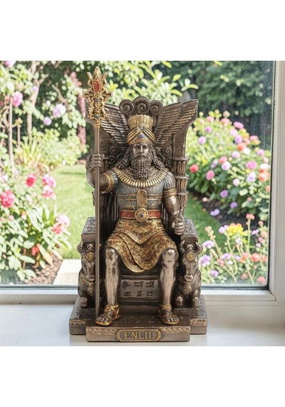 Dekoratif Enlil Biblo Wise Veronese Poliresin Mezopotamya Tanrısı Figürü 25 Cm .