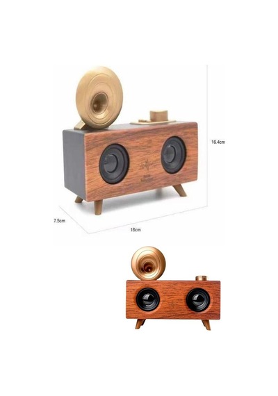 Bluetooth Nostalji Speaker Radyo Gramofon Ahşap Renk Vintage - Lisinya Diğer