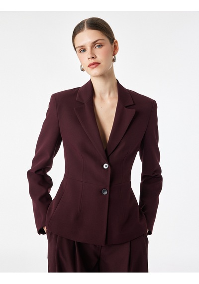 Koton Geniş Yaka Dikiş Detaylı Düğmeli Blazer Ceket Bordo 7wak50077uw