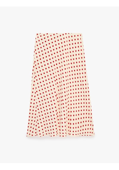 Koton Slim Fit Viskon Puantiye Desenli Balık Kesim Saten Midi Etek Kırmızı Desenli 7wak70064pw Koton Slim Fit Viskon Puantiye Desenli Balık Kesim Saten Midi Etek Kırmızı Desenli 7wak70064pw