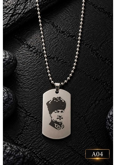 Atatürk Detaylı Künye Çelik Kolye Gümüş - 944844415 Gümüş
