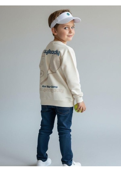 Zekids Erkek Çocuk Pamuklu Stay Yazılı İnce Uzun Kollu Sweatshirt-16334 Taş
