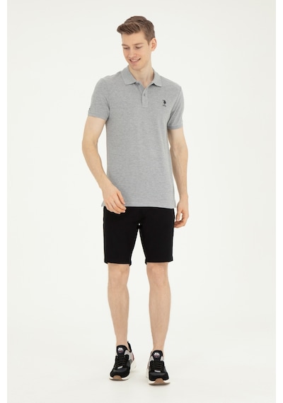 U.S. Polo Assn. Erkek Slim Fit Polo Yaka Gri Melanj Basic Tişört 50279613-VR086