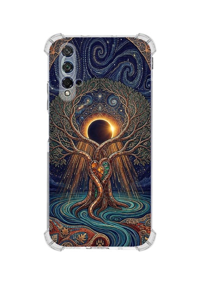Printify Huawei Honor20 İle Uyumlu Simya Serisi Kozmik Denge Tasarımlı Uv Baskılı Köşe Korumalı Antişok Kılıf Şeffaf
