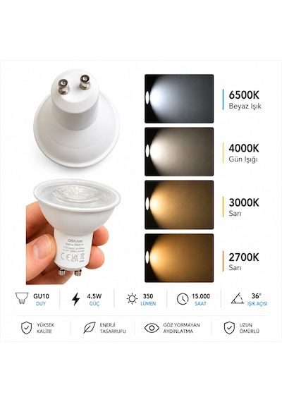 Osram Gu10 2'li Paket Led Ampul 4.5w 6500k Beyaz 2 Adet