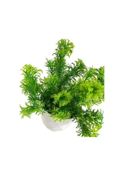 Yapay Çiçek Beyaz Saksıda Fesleğen Dekoratif Masa Çiçeği 25Cm